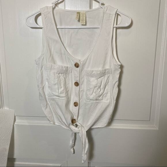 Japna Crop Top Womens Size Medium Spring Sexy Sleeveless Button Up Tie Front M - Picture 5 of 8